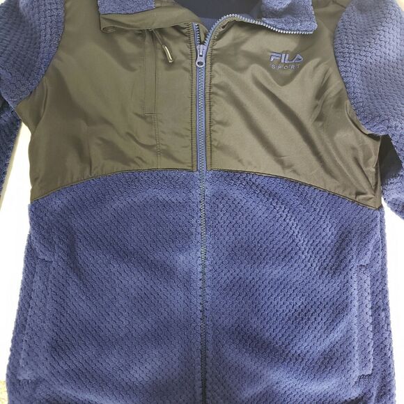 Fila Sport Women Medium Athletic Jacket Blue Black Fleece Faux Fur FullZip Woven - Picture 6 of 11